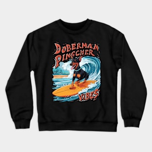 Surfing Doberman Pinscher Riding Tropical Wave Crewneck Sweatshirt